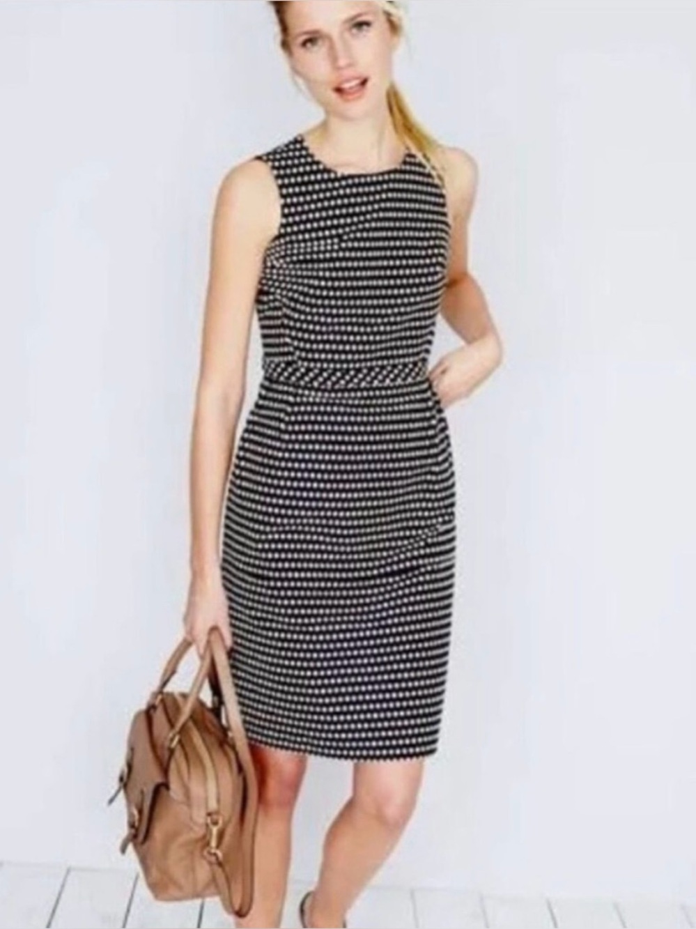 BODEN Polka Dot Sleeveless Cotton Blend Shift Dress with Pockets EUC Size 6